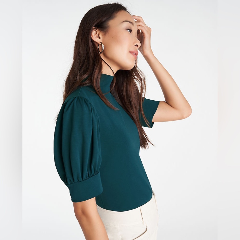 Ann Taylor Puff Sleeve Mockneck Top